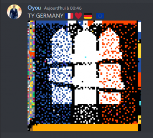 French representative expressing gratitude to Germany for helping them against The Yard. French representative "Oyou" at the :46 minute mark said "TY GERMANY 🇫🇷❤️🇩🇪 🇪🇺"