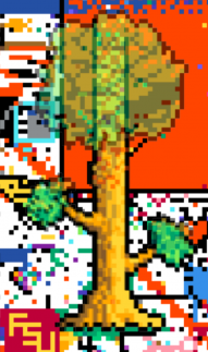 The blueprints to the Terraria tree overlayed on top of what was actually occurring on the canvas.